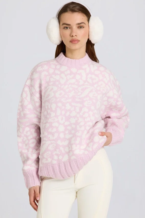 Jacquardstickad oversized-tröja i rosa Jacquardstickad oversized-tröja i rosa