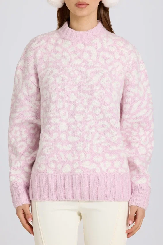 Jacquardstickad oversized-tröja i rosa Jacquardstickad oversized-tröja i rosa