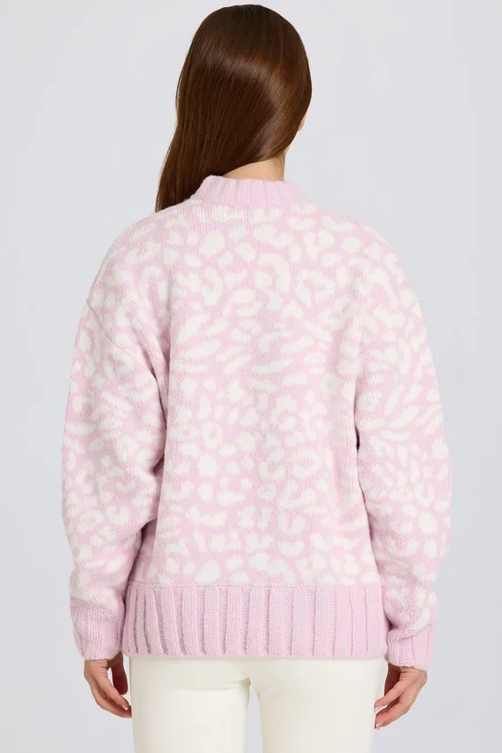 Jacquardstickad oversized-tröja i rosa Jacquardstickad oversized-tröja i rosa