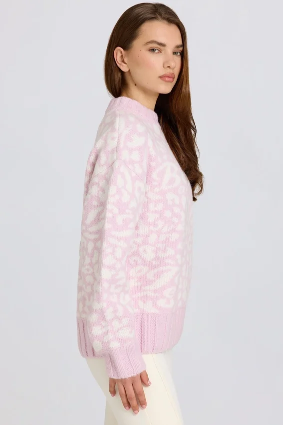Jacquardstickad oversized-tröja i rosa Jacquardstickad oversized-tröja i rosa