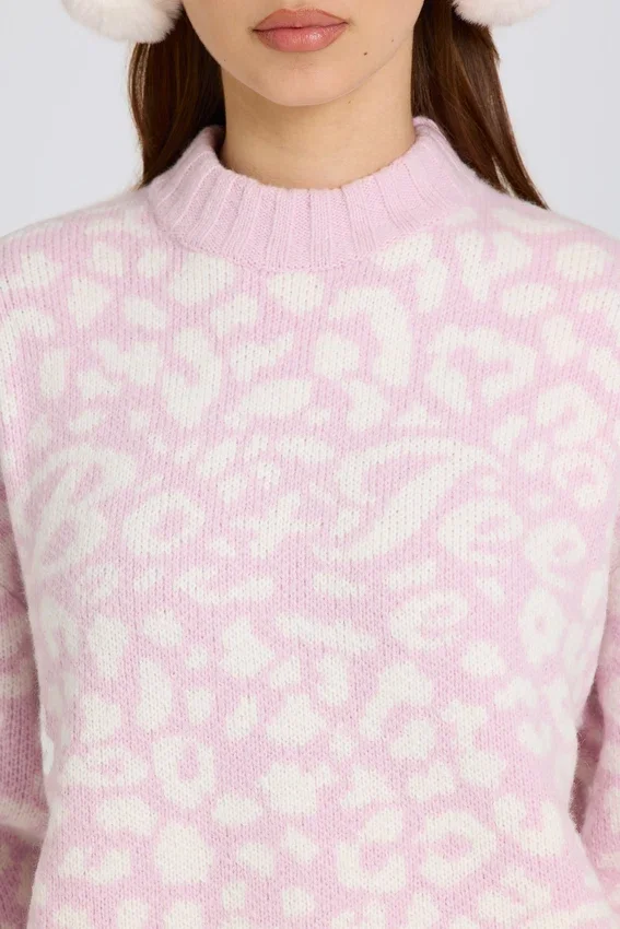 Jacquardstickad oversized-tröja i rosa Jacquardstickad oversized-tröja i rosa