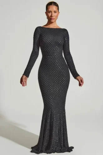 Jailene Embellished Open-Back Gown i svart
