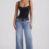 Jeylan lågmidjade jeans med vida ben i vintage-tvätt Jeylan lågmidjade jeans med vida ben i vintage-tvätt