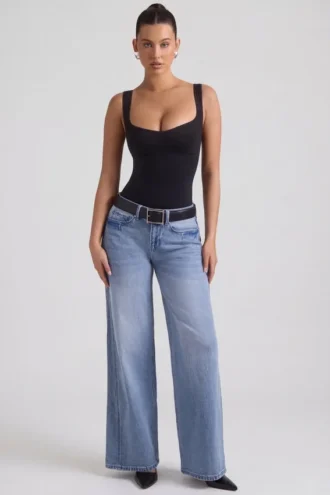 Jeylan lågmidjade jeans med vida ben i vintage-tvätt Jeylan lågmidjade jeans med vida ben i vintage-tvätt