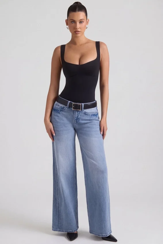 Jeylan lågmidjade jeans med vida ben i vintage-tvätt Jeylan lågmidjade jeans med vida ben i vintage-tvätt