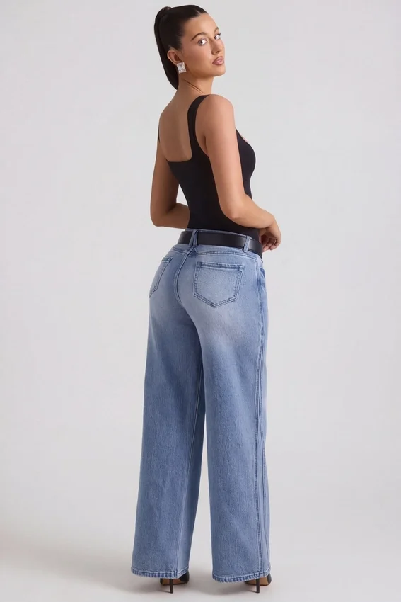 Jeylan lågmidjade jeans med vida ben i vintage-tvätt Jeylan lågmidjade jeans med vida ben i vintage-tvätt