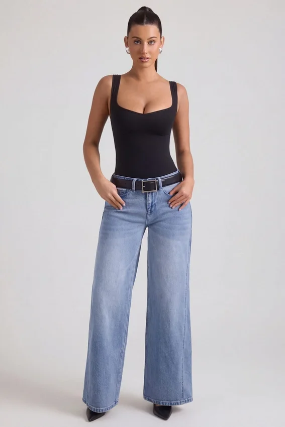 Jeylan lågmidjade jeans med vida ben i vintage-tvätt Jeylan lågmidjade jeans med vida ben i vintage-tvätt