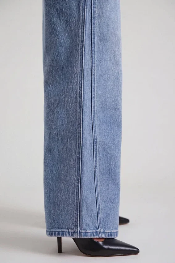 Jeylan lågmidjade jeans med vida ben i vintage-tvätt Jeylan lågmidjade jeans med vida ben i vintage-tvätt