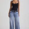 Jeylan lågmidjade jeans med vida ben i vintage-tvätt Jeylan lågmidjade jeans med vida ben i vintage-tvätt