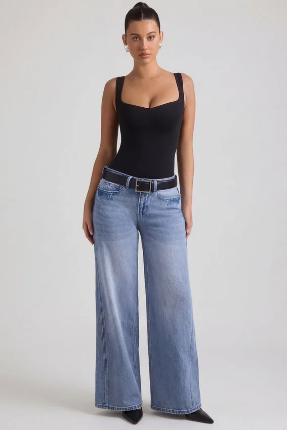 Jeylan lågmidjade jeans med vida ben i vintage-tvätt Jeylan lågmidjade jeans med vida ben i vintage-tvätt