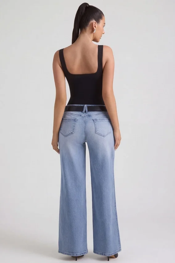 Jeylan lågmidjade jeans med vida ben i vintage-tvätt Jeylan lågmidjade jeans med vida ben i vintage-tvätt