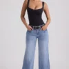 Jeylan lågmidjade jeans med vida ben i vintage-tvätt Jeylan lågmidjade jeans med vida ben i vintage-tvätt