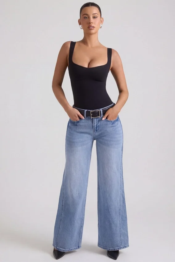 Jeylan lågmidjade jeans med vida ben i vintage-tvätt Jeylan lågmidjade jeans med vida ben i vintage-tvätt