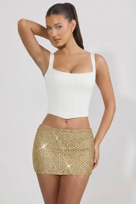 Jianna Embellished Low-Rise Mini Kjolar i guld Jianna Embellished Low-Rise Mini Kjolar i guld