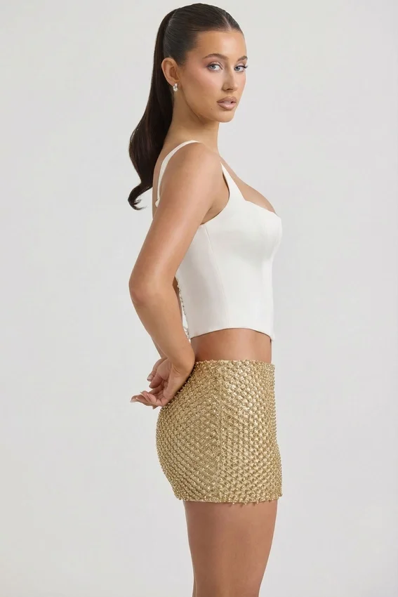 Jianna Embellished Low-Rise Mini Kjolar i guld Jianna Embellished Low-Rise Mini Kjolar i guld