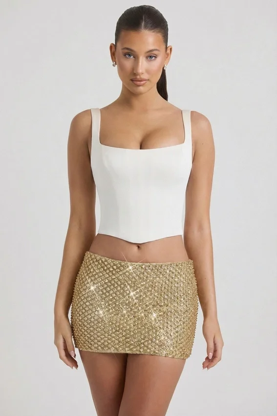 Jianna Embellished Low-Rise Mini Kjolar i guld Jianna Embellished Low-Rise Mini Kjolar i guld