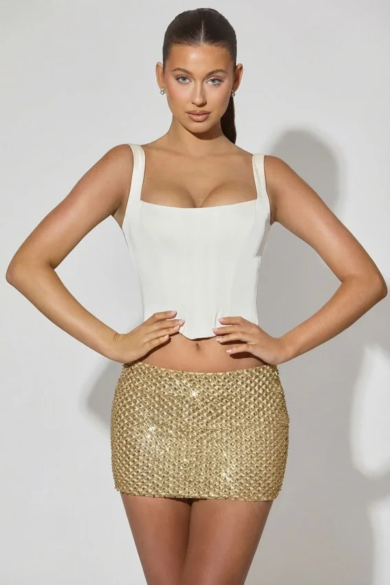 Jianna Embellished Low-Rise Mini Kjolar i guld Jianna Embellished Low-Rise Mini Kjolar i guld