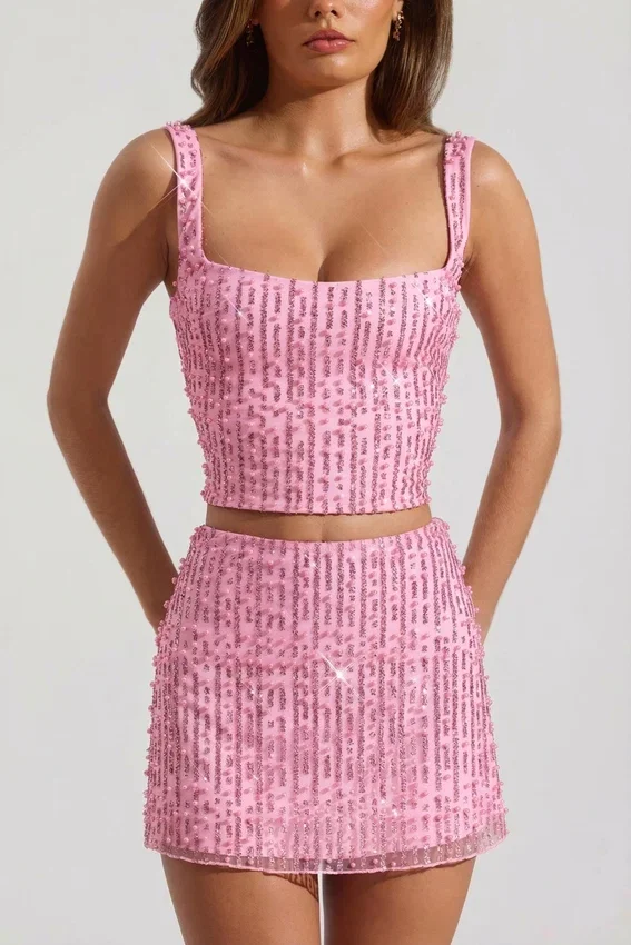 Jianna minikjol med dekor och låg midja i rosa Jianna minikjol med dekor och låg midja i rosa
