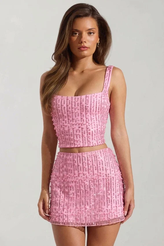 Jianna minikjol med dekor och låg midja i rosa Jianna minikjol med dekor och låg midja i rosa