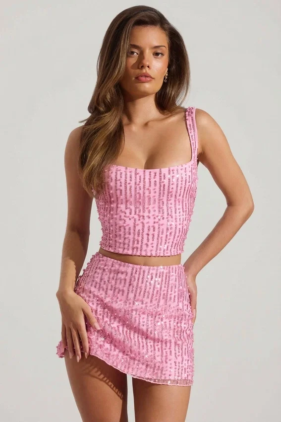 Jianna minikjol med dekor och låg midja i rosa Jianna minikjol med dekor och låg midja i rosa