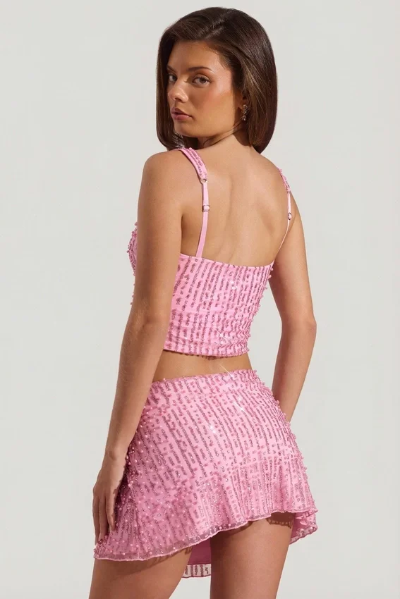 Jianna minikjol med dekor och låg midja i rosa Jianna minikjol med dekor och låg midja i rosa