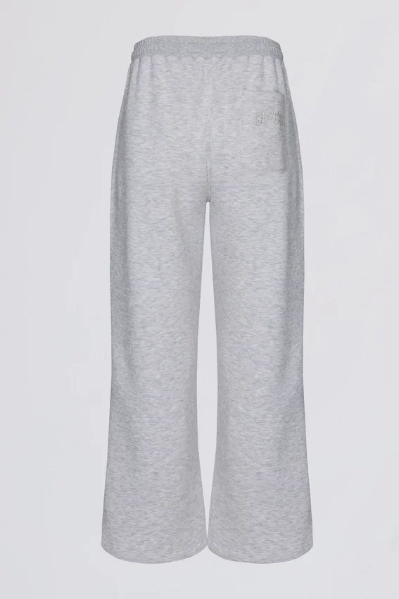 Joggingbyxor i borstad jersey med vida ben i gråmelerat Joggingbyxor i borstad jersey med vida ben i gråmelerat
