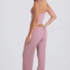 Joggingbyxor i ribbad stickning med vida ben i mauve Joggingbyxor i ribbad stickning med vida ben i mauve