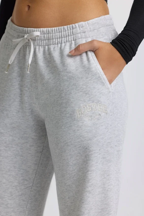 Joggingbyxor med låg midja och vida ben i gråmelerat Joggingbyxor med låg midja och vida ben i gråmelerat