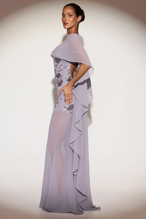 Jovelle genomskinlig draperad cape i chiffong i lila Jovelle genomskinlig draperad cape i chiffong i lila