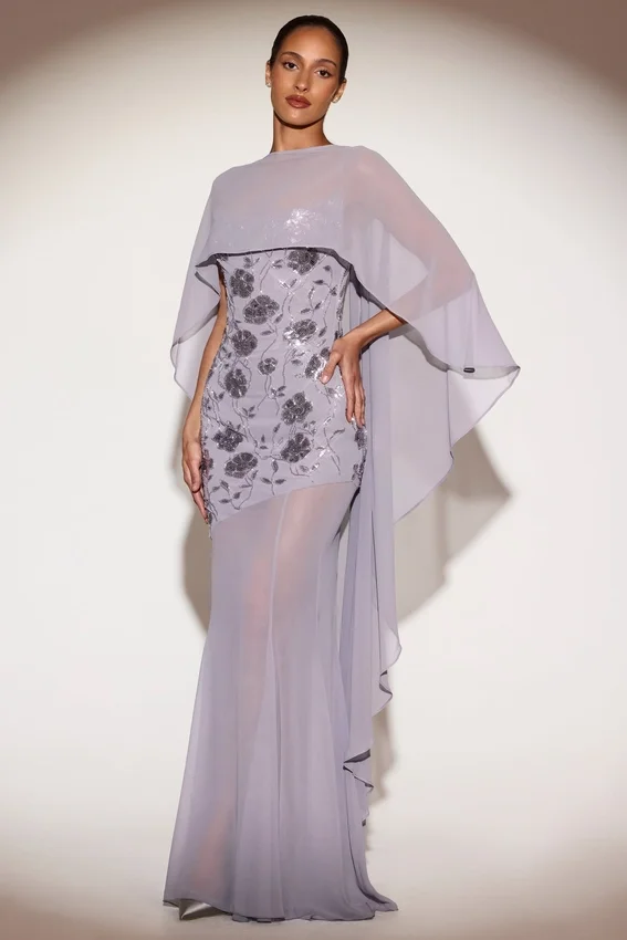 Jovelle genomskinlig draperad cape i chiffong i lila Jovelle genomskinlig draperad cape i chiffong i lila