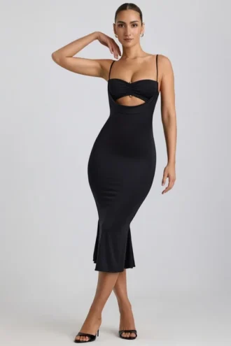 Julane Slinky Jersey Ruched Cut-Out Midaxi-klänning i svart