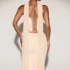 Junelle Embellished Lace-Up Corset Top med scarf i guld Junelle Embellished Lace-Up Corset Top med scarf i guld