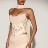 Junelle Embellished Lace-Up Corset Top med scarf i guld Junelle Embellished Lace-Up Corset Top med scarf i guld