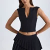 Kadie V-ringad strukturerad crop top i svart Kadie V-ringad strukturerad crop top i svart