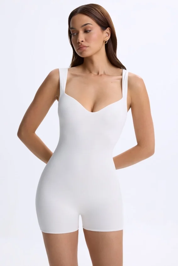 Kaia Modal Sweetheart-Neck Unitard i vitt Kaia Modal Sweetheart-Neck Unitard i vitt