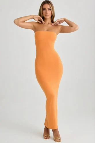 Kali Modal Bandeau Bodycon Maxiklänning i Sunset Orange