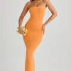 Kali Modal Bandeau Bodycon Maxiklänning i Sunset Orange Kali Modal Bandeau Bodycon Maxiklänning i Sunset Orange