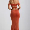 Karleen Slinky Jersey Cut-Out Halterneck Gown i Burnt Orange Karleen Slinky Jersey Cut-Out Halterneck Gown i Burnt Orange