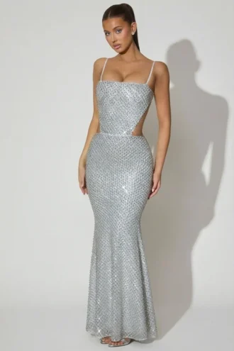Katalia Embellished Cut-Out Gown i silver