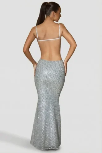 Katalia Embellished Cut-Out Gown i silver
