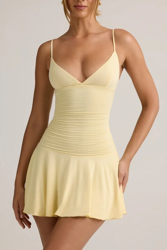 Kelbie Modal Ruched A-Line Miniklänning i Buttercream Yellow Kelbie Modal Ruched A-Line Miniklänning i Buttercream Yellow