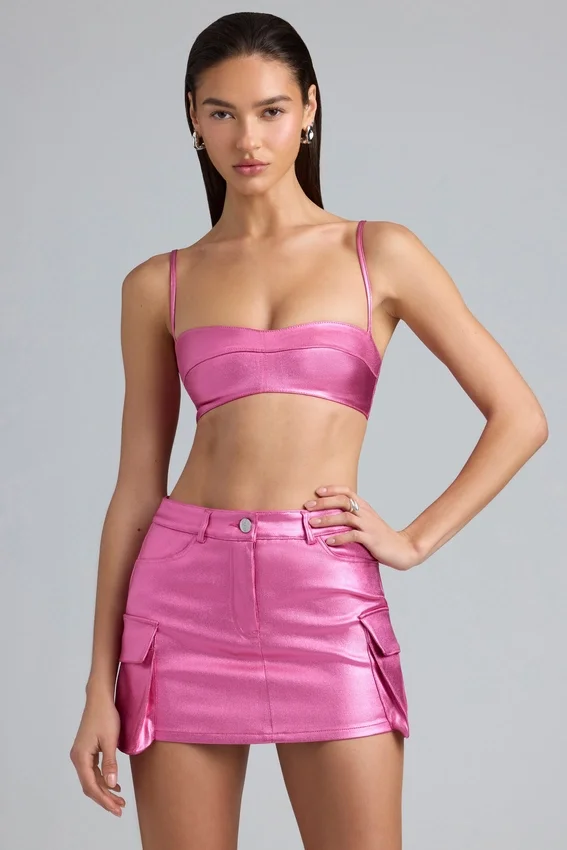 Kennedy Metallic Denim Cropped Bralette i Deep Pink Kennedy Metallic Denim Cropped Bralette i Deep Pink