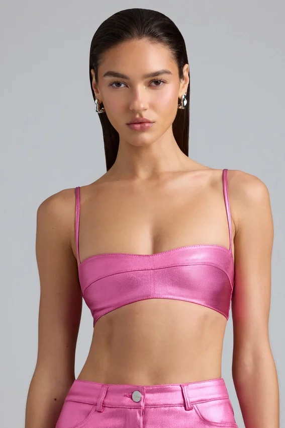 Kennedy Metallic Denim Cropped Bralette i Deep Pink Kennedy Metallic Denim Cropped Bralette i Deep Pink