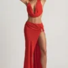 Keona mid-rise maxikjol med slits i Chilli Red Keona mid-rise maxikjol med slits i Chilli Red