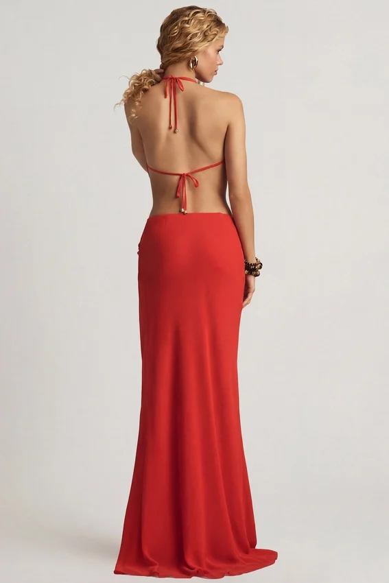 Keona mid-rise maxikjol med slits i Chilli Red Keona mid-rise maxikjol med slits i Chilli Red