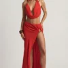 Keona mid-rise maxikjol med slits i Chilli Red Keona mid-rise maxikjol med slits i Chilli Red