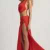 Keona mid-rise maxikjol med slits i Chilli Red Keona mid-rise maxikjol med slits i Chilli Red