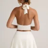 Keoni Modal Low-Rise Ruched Mini Skort i vitt Keoni Modal Low-Rise Ruched Mini Skort i vitt