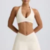 Korsad miniskort i borstad jersey i ivory marl Korsad miniskort i borstad jersey i ivory marl
