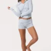 Mini-shorts i ribbad jersey med blå ränder Mini-shorts i ribbad jersey med blå ränder